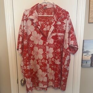 Red and White Floral Hawaiian Shirt